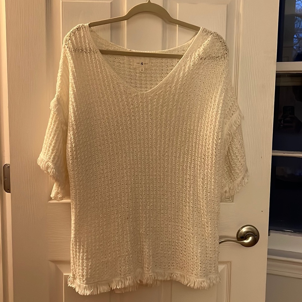 White knit and fringe blouse